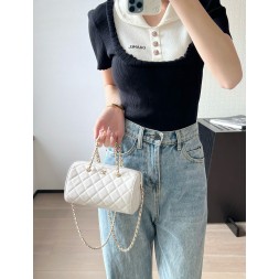 [홍콩명품.CHANEL] 샤넬 25P 클래식 핸들 체인 보스톤 원통백 캐비어 화이트 금장